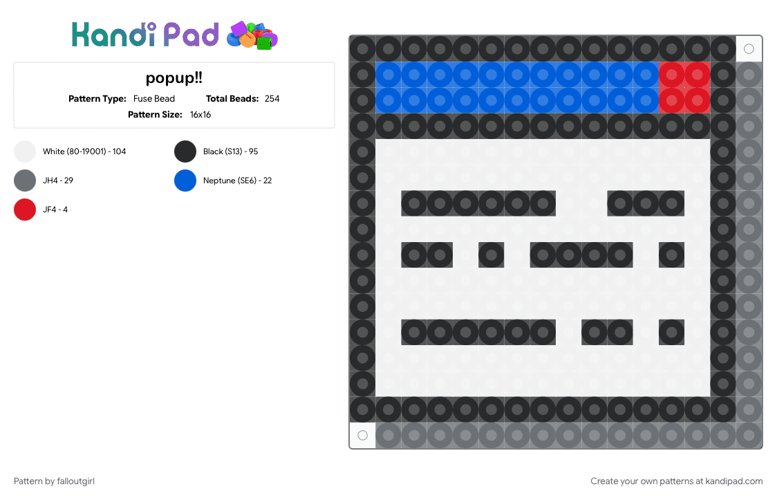 popup!! - Fuse Bead Pattern by falloutgirl on Kandi Pad - blue, frutiger aero, gray, popup, webcore, white