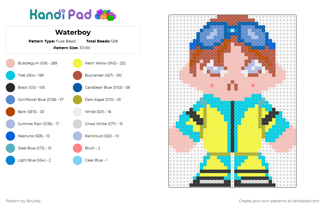 Waterboy Dispatch - Fuse Bead Pattern by fairyliez on Kandi Pad - beige,blue,yellow,colorful