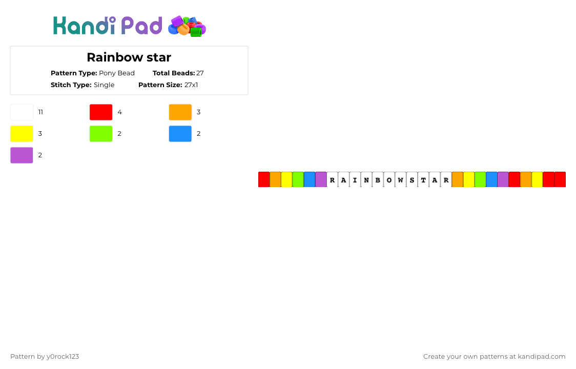 Rainbow star - Pony Bead Pattern by y0rock123 on Kandi Pad - white,red,orange,yellow