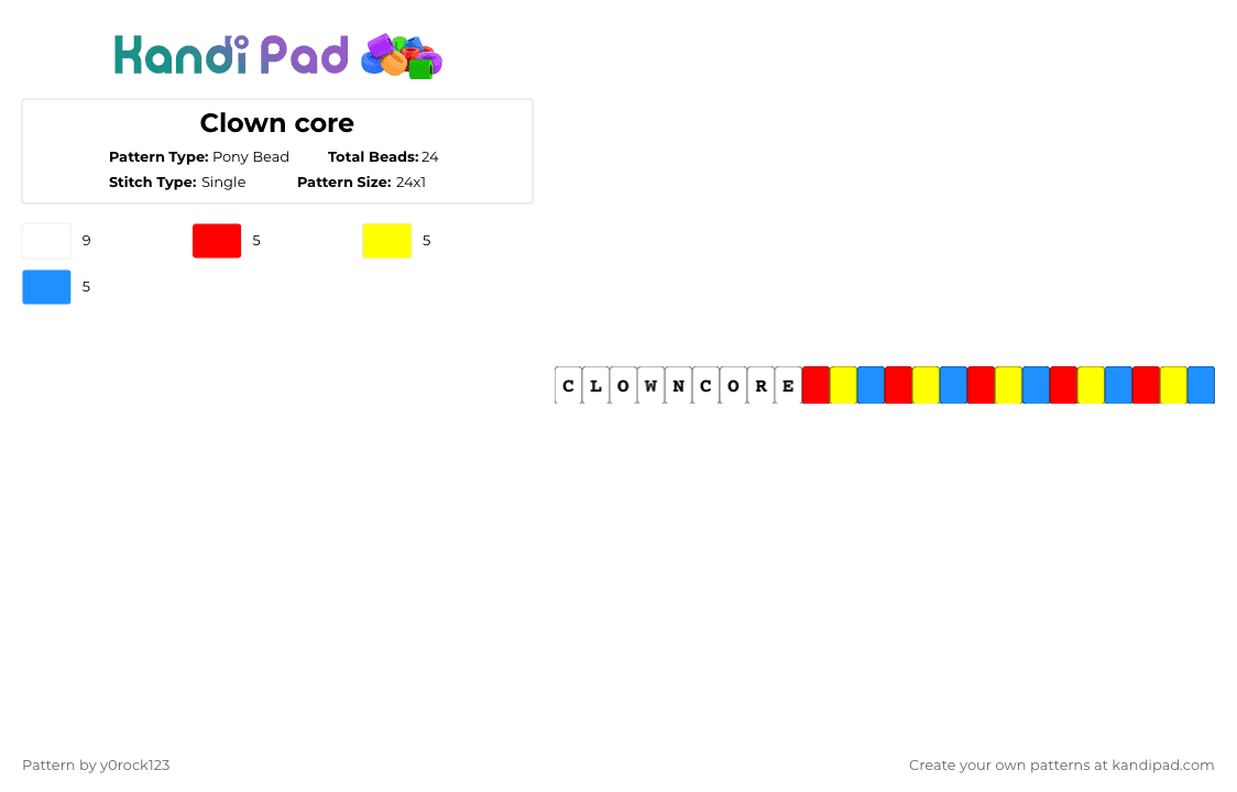 Clown core - Pony Bead Pattern by y0rock123 on Kandi Pad - red,yellow,light blue