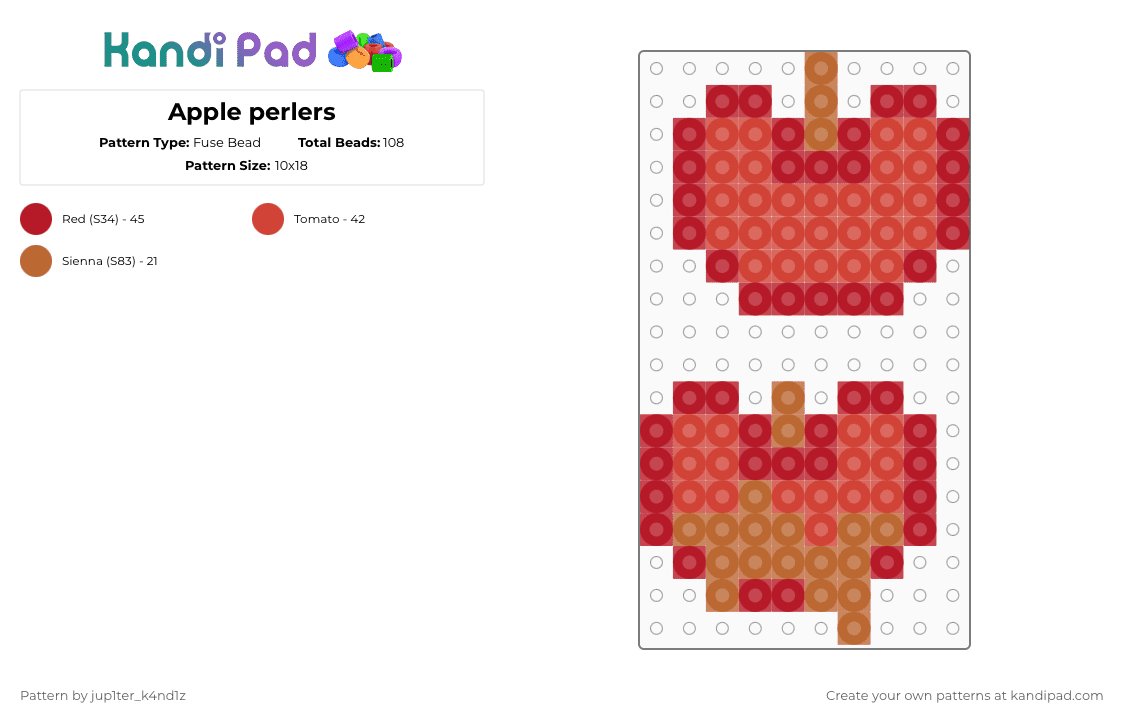 Apple perlers - Fuse Bead Pattern by jup1ter_k4nd1z on Kandi Pad - red