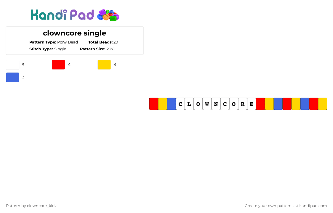 clowncore single - Pony Bead Pattern by jup1ter_k4nd1z on Kandi Pad - red,yellow