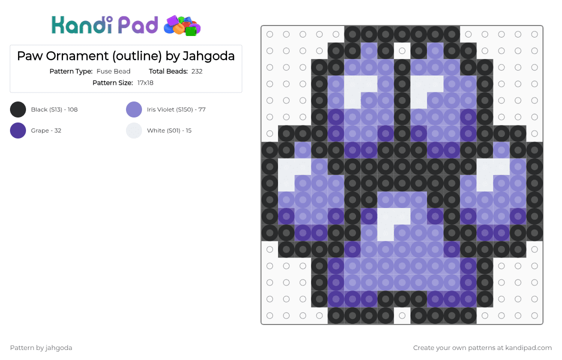 Paw Ornament (outline) by Jahgoda - Fuse Bead Pattern by jahgoda on Kandi Pad - blue,purple,paw,pawprint,ornament