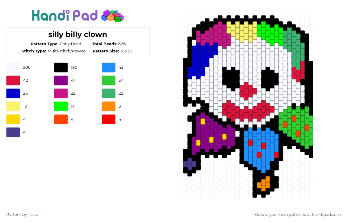Silly billy clown Pony Bead Pattern - Kandi Pad | Kandi Patterns, Fuse ...