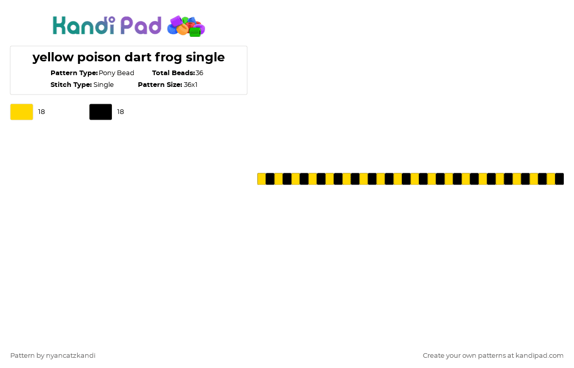 yellow poison dart frog single - Pony Bead Pattern by cattitude on Kandi Pad - yellow,black
