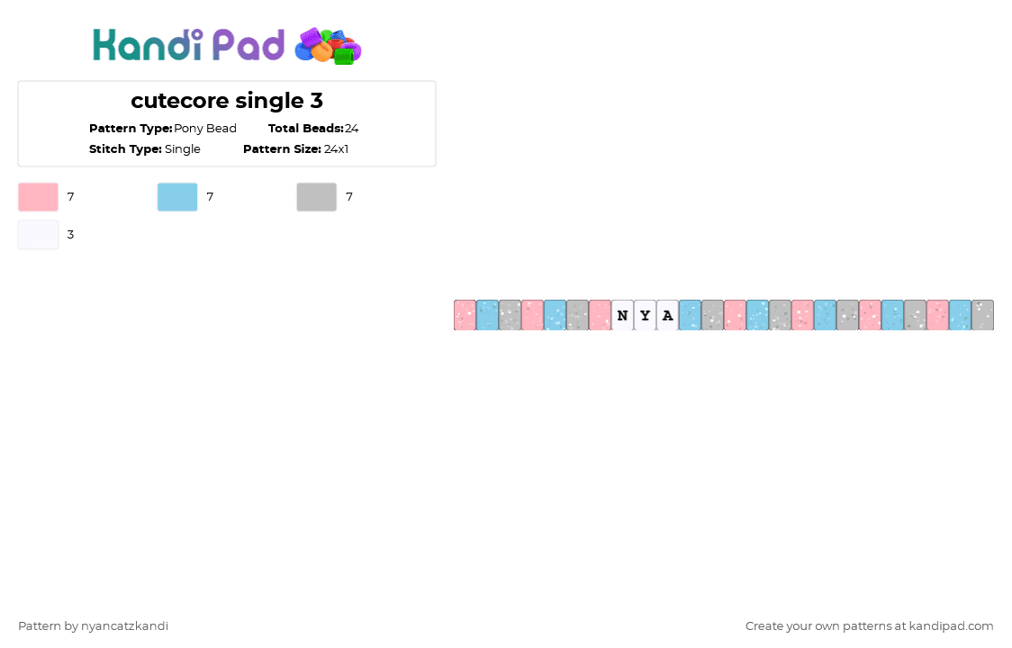 cutecore single 3 - Pony Bead Pattern by cattitude on Kandi Pad - pink,light blue,beige