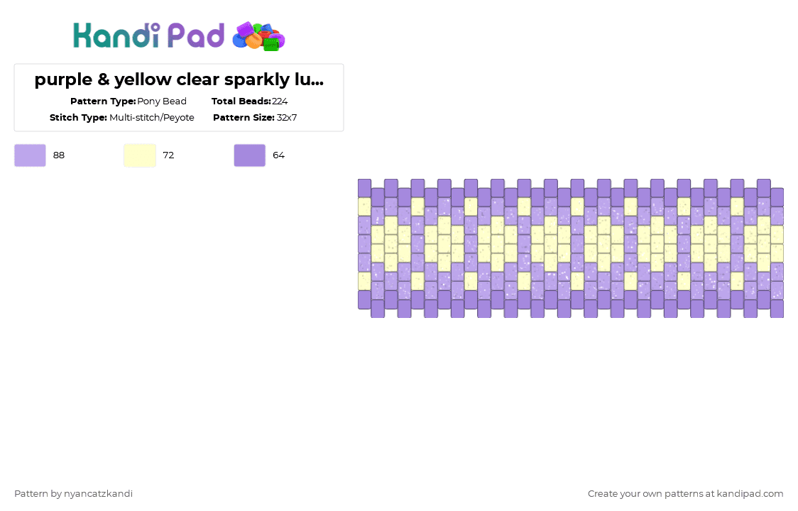 purple & yellow clear sparkly lullaby cuff - Pony Bead Pattern by cattitude on Kandi Pad - pink,yellow