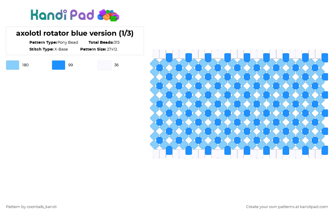 axolotl rotator blue version (1/3) - Pony Bead Pattern by cattitude on Kandi Pad - light blue