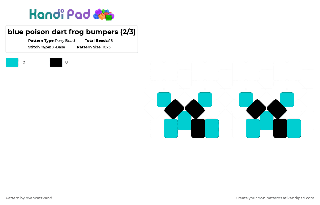 blue poison dart frog bumpers (2/3) - Pony Bead Pattern by cattitude on Kandi Pad - light blue,black