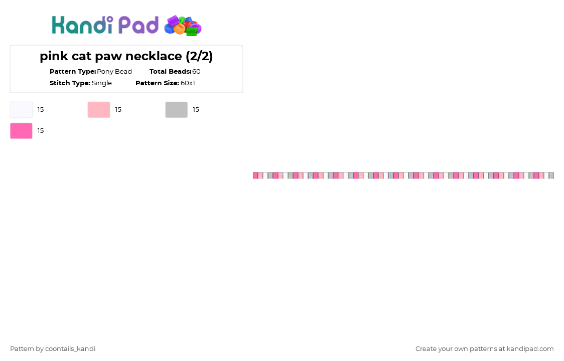 pink cat paw necklace (2/2) - Pony Bead Pattern by cattitude on Kandi Pad - pink,beige