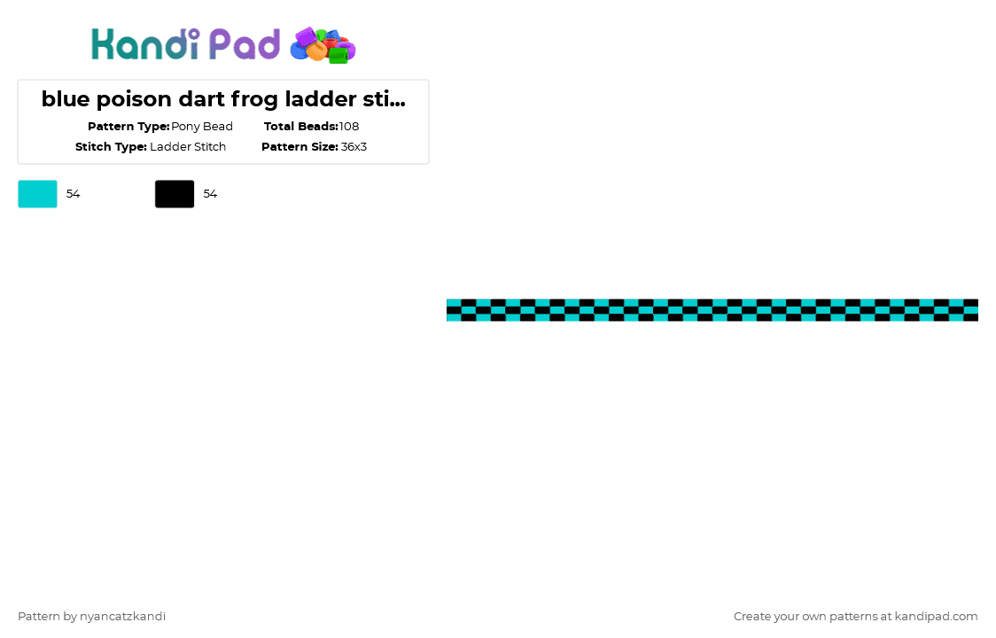 blue poison dart frog ladder stitch 3/3 - Pony Bead Pattern by cattitude on Kandi Pad - light blue,black