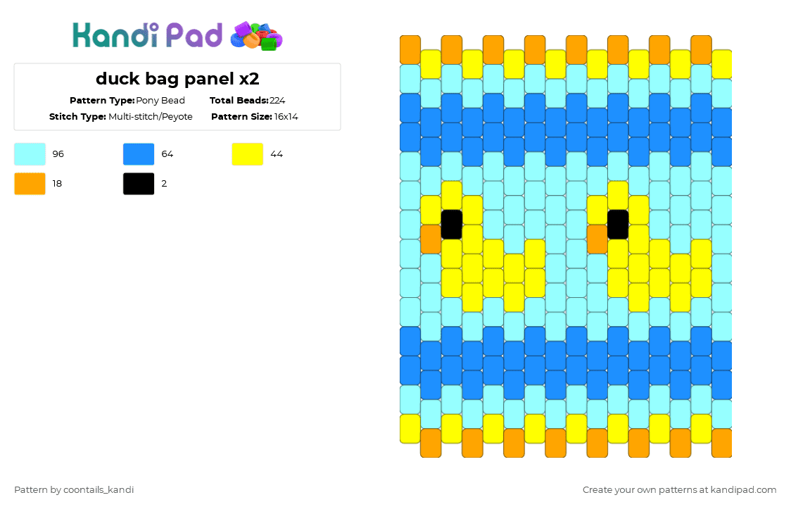 duck bag panel x2 - Pony Bead Pattern by cattitude on Kandi Pad - light blue