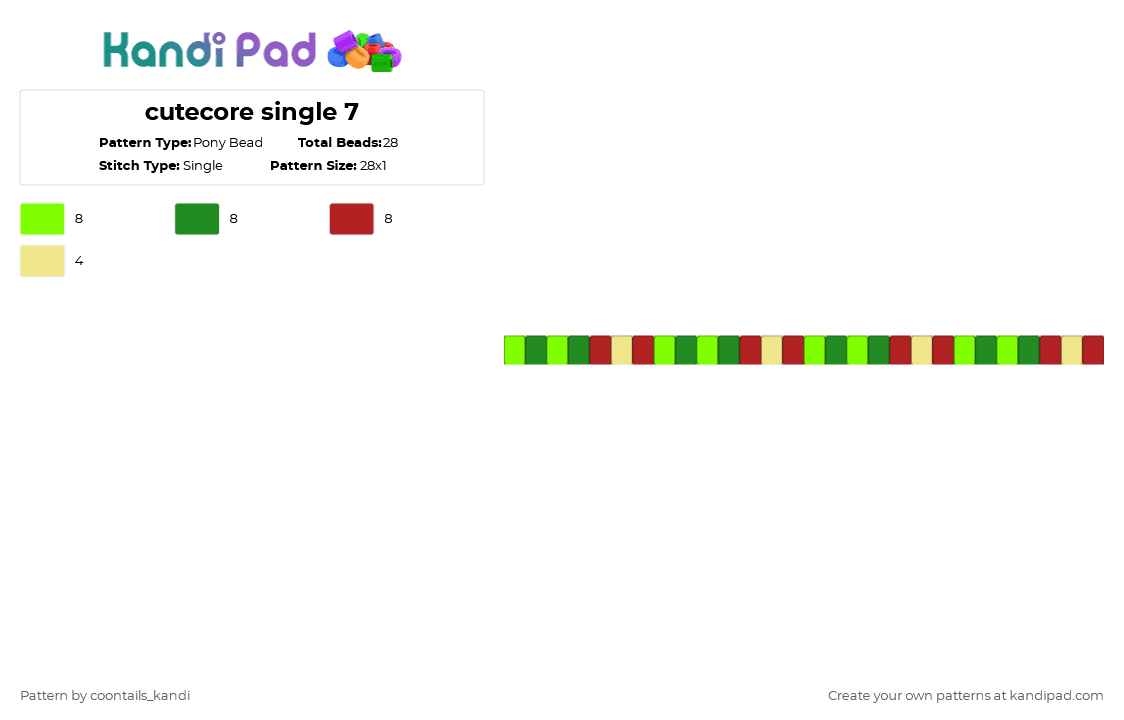 cutecore single 7 - Pony Bead Pattern by cattitude on Kandi Pad - green