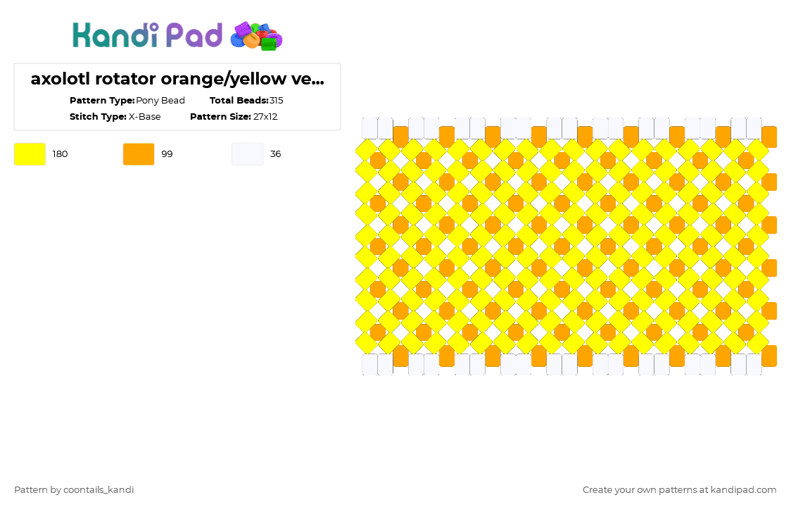 axolotl rotator orange/yellow version (1/3) - Pony Bead Pattern by cattitude on Kandi Pad - orange,yellow