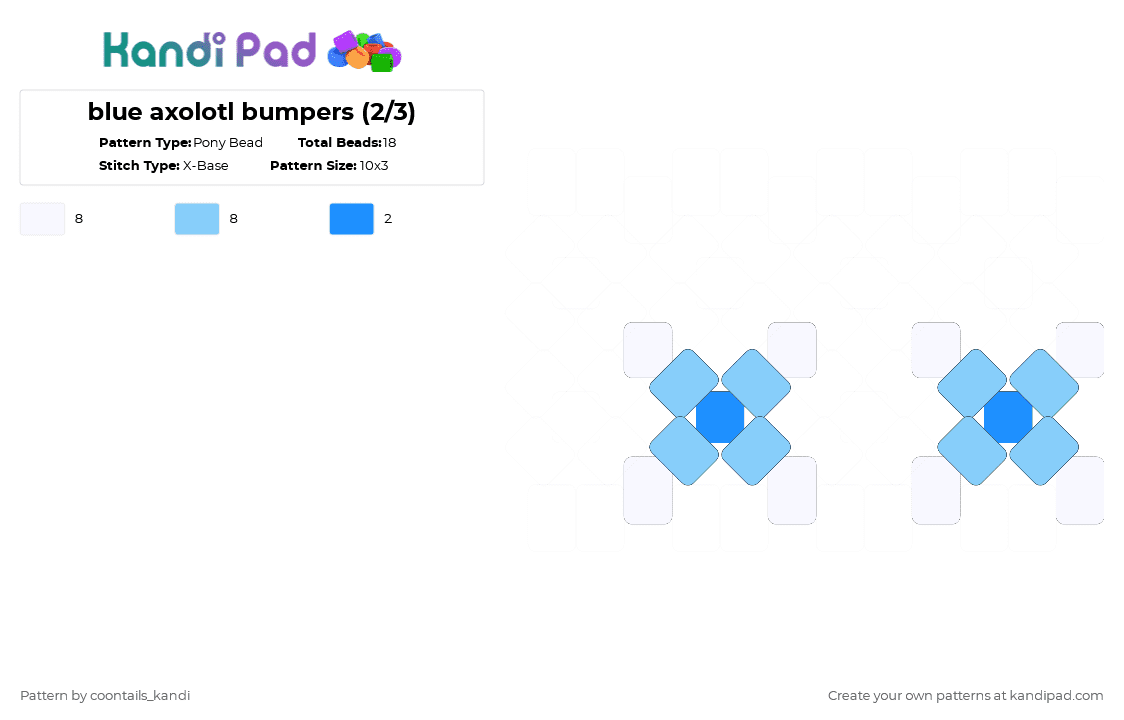 blue axolotl bumpers (2/3) - Pony Bead Pattern by cattitude on Kandi Pad - white,light blue