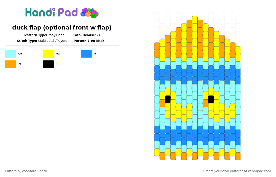 duck flap (optional front w flap) - Pony Bead Pattern by cattitude on Kandi Pad - light blue