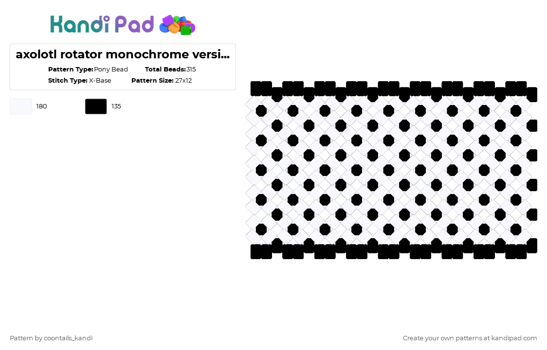 axolotl rotator monochrome version (1/3) - Pony Bead Pattern by cattitude on Kandi Pad - black,white