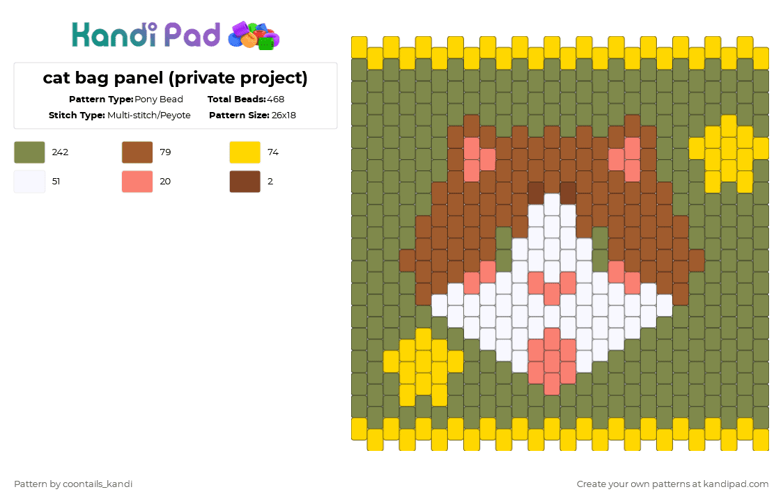 cat bag panel (private project) - Pony Bead Pattern by cattitude on Kandi Pad - gold,tan