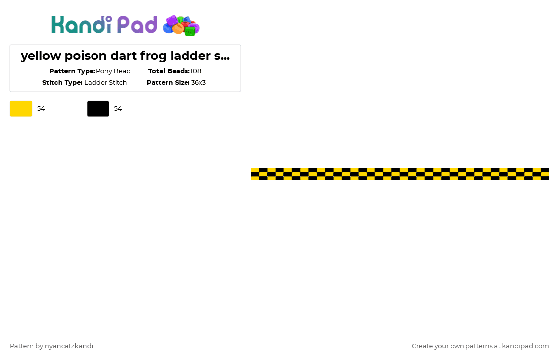 yellow poison dart frog ladder stitch 3/3 - Pony Bead Pattern by cattitude on Kandi Pad - yellow,black