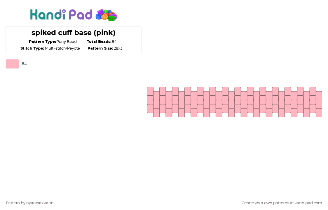 spiked cuff base (pink) - Pony Bead Pattern by cattitude on Kandi Pad - pink