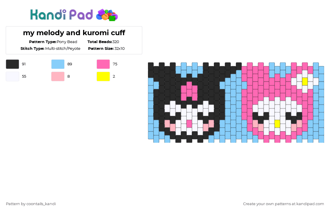 my melody and kuromi cuff - Pony Bead Pattern by cattitude on Kandi Pad - 