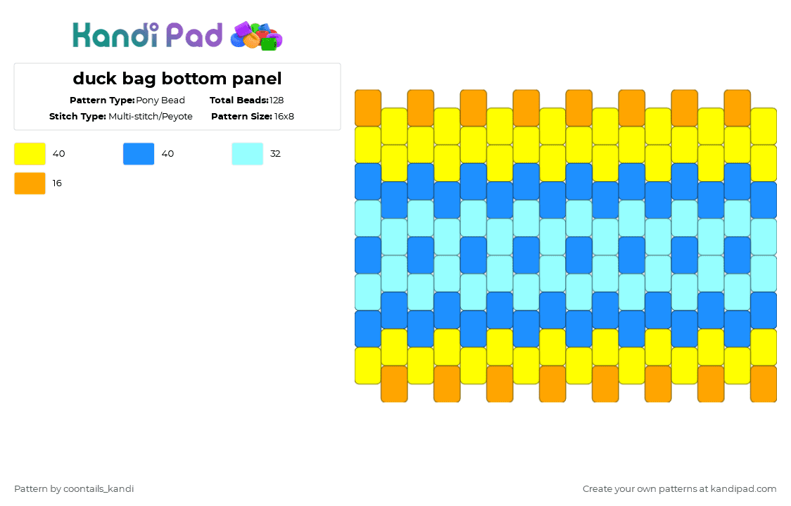 duck bag bottom panel - Pony Bead Pattern by cattitude on Kandi Pad - light blue