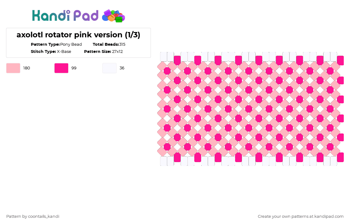 axolotl rotator pink version (1/3) - Pony Bead Pattern by cattitude on Kandi Pad - pink