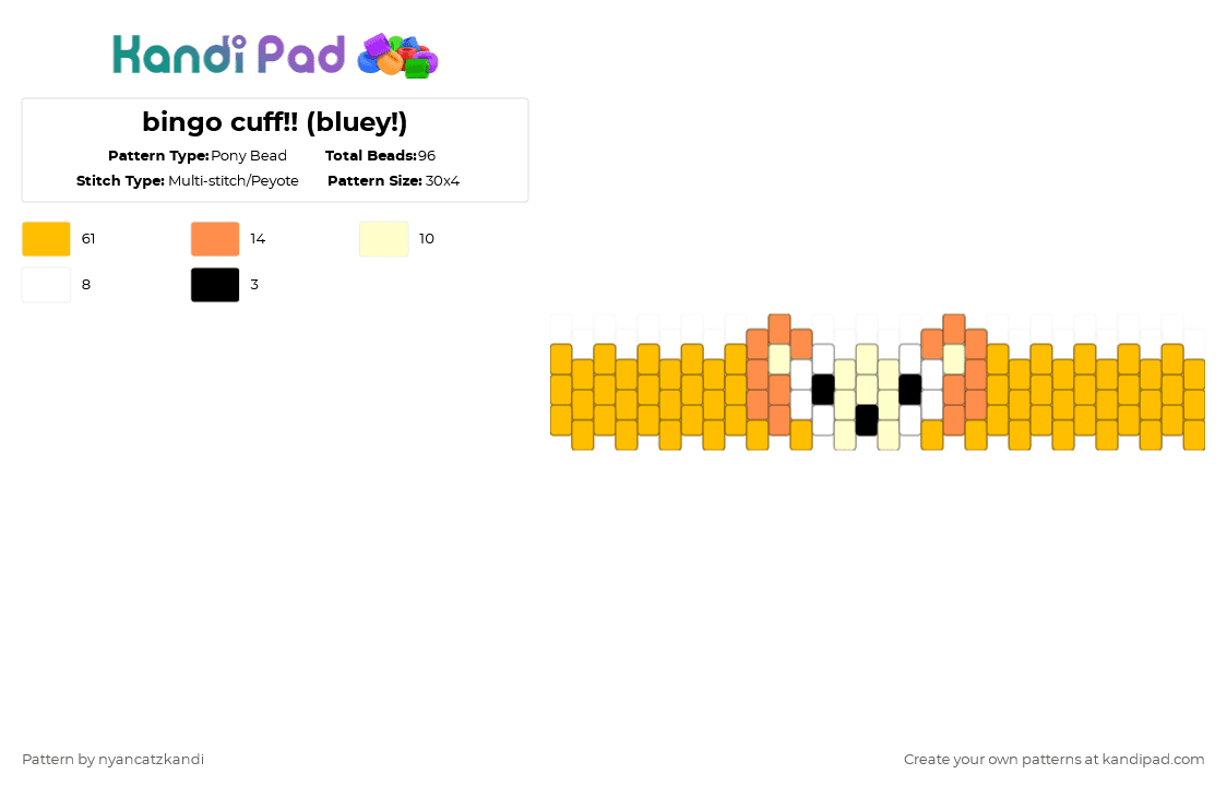 bingo cuff!! (bluey!) - Pony Bead Pattern by cattitude on Kandi Pad - yellow