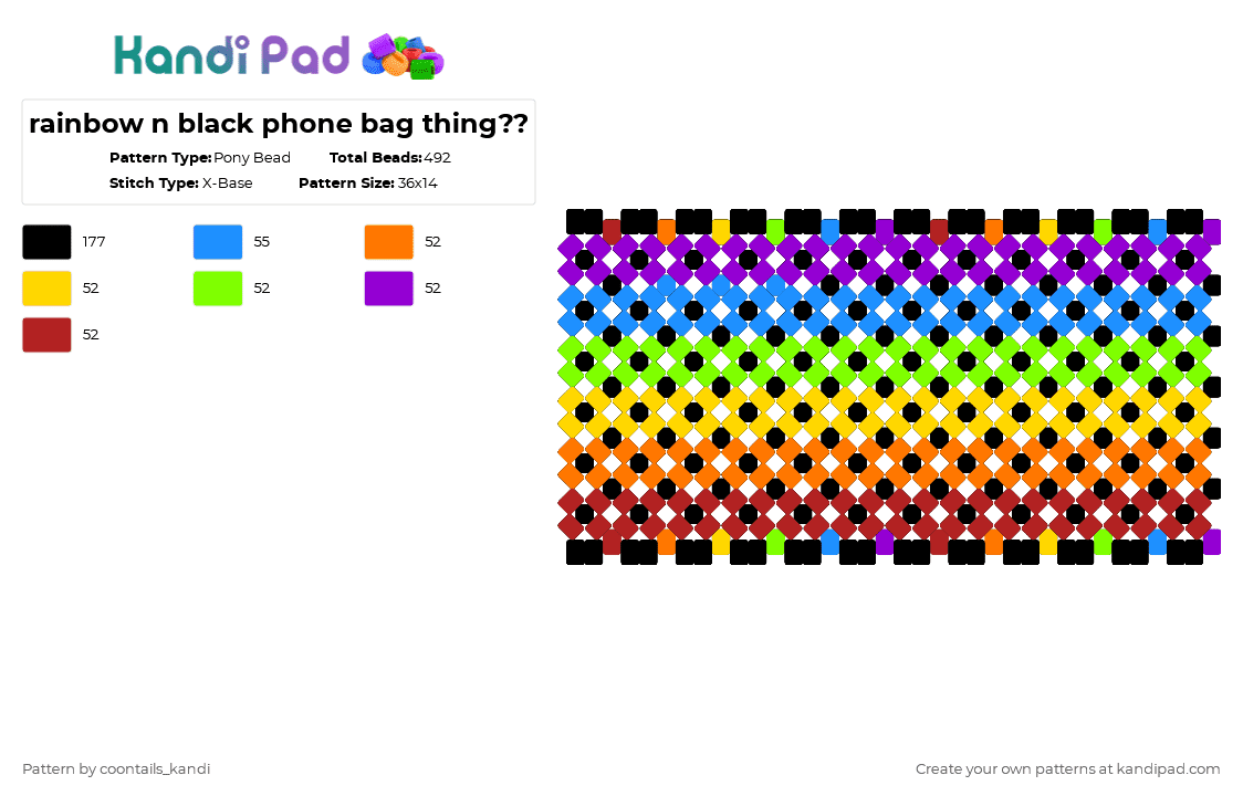 rainbow n black phone bag thing?? - Pony Bead Pattern by cattitude on Kandi Pad - yellow,light blue,red,colorful
