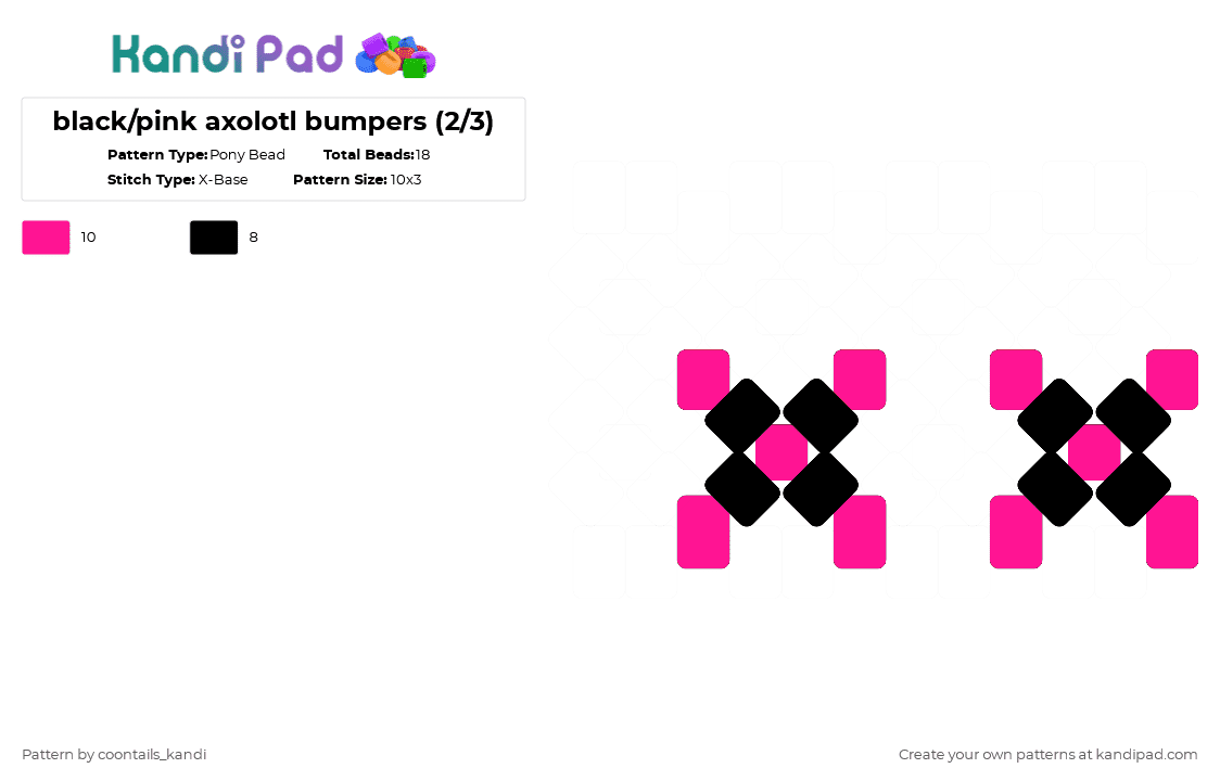 black/pink axolotl bumpers (2/3) - Pony Bead Pattern by cattitude on Kandi Pad - pink,black