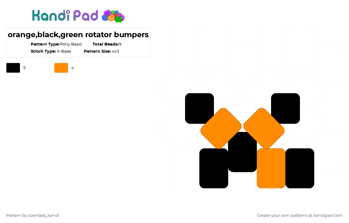 orange,black,green rotator bumpers - Pony Bead Pattern by cattitude on Kandi Pad - black,orange