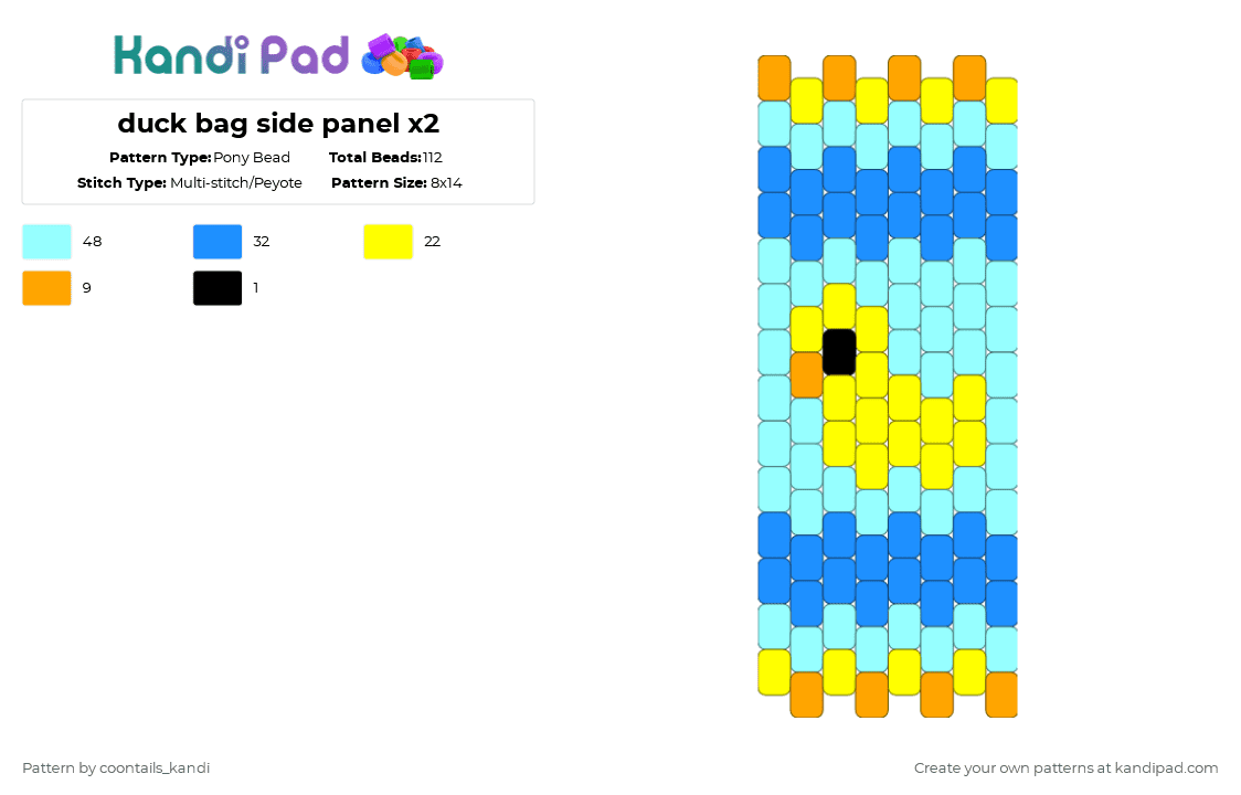 duck bag side panel x2 - Pony Bead Pattern by cattitude on Kandi Pad - light blue
