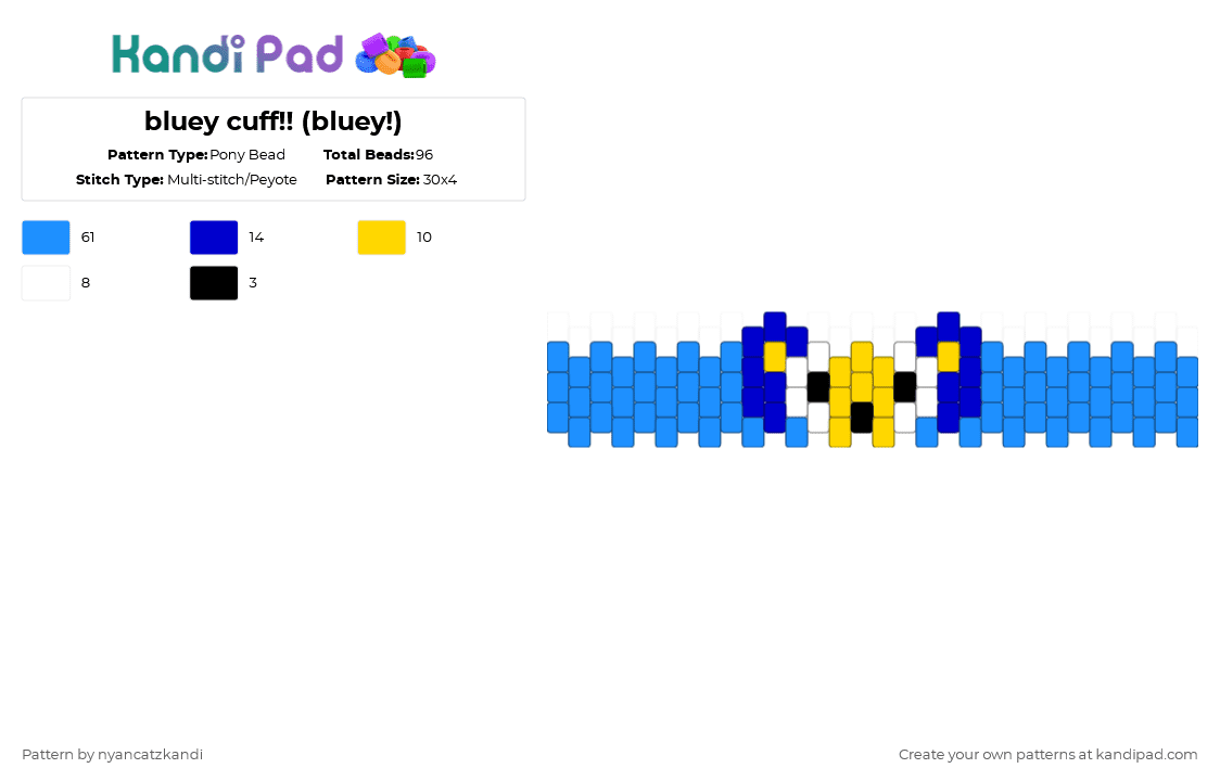 bluey cuff!! (bluey!) - Pony Bead Pattern by cattitude on Kandi Pad - light blue