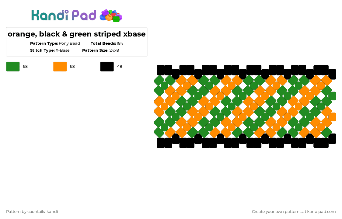 orange, black & green striped xbase - Pony Bead Pattern by cattitude on Kandi Pad - green,orange