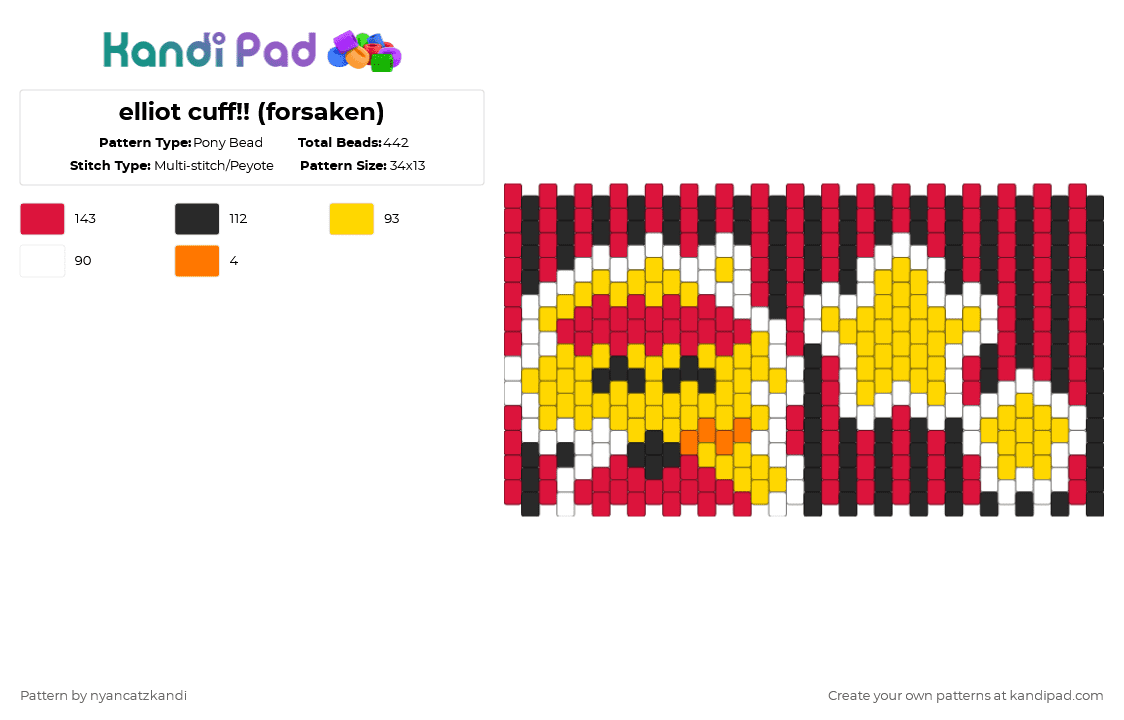 elliot cuff!! (forsaken) - Pony Bead Pattern by cattitude on Kandi Pad - yellow,red