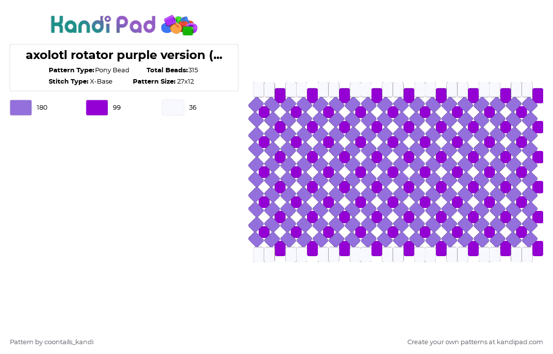 axolotl rotator purple version (1/3) - Pony Bead Pattern by cattitude on Kandi Pad - purple