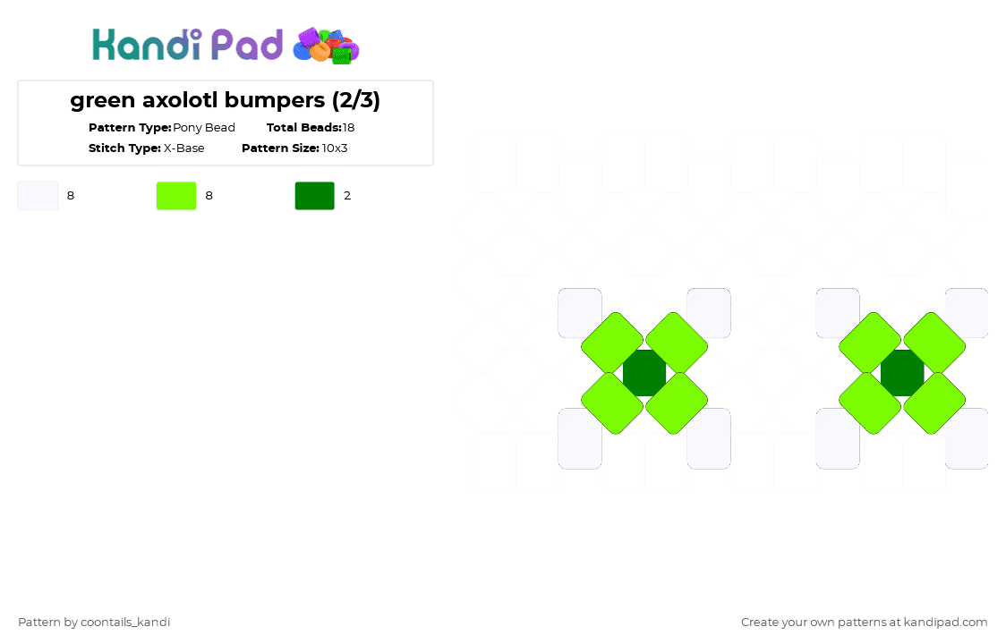 green axolotl bumpers (2/3) - Pony Bead Pattern by cattitude on Kandi Pad - white,green