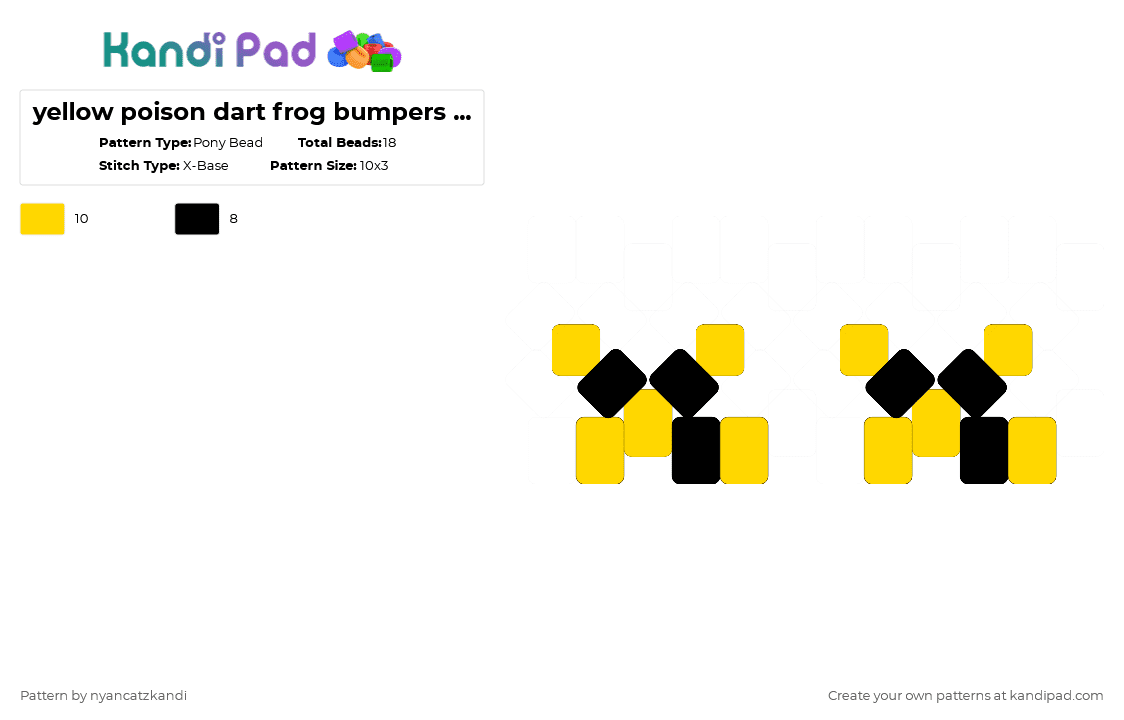 yellow poison dart frog bumpers (2/3) - Pony Bead Pattern by cattitude on Kandi Pad - yellow,black