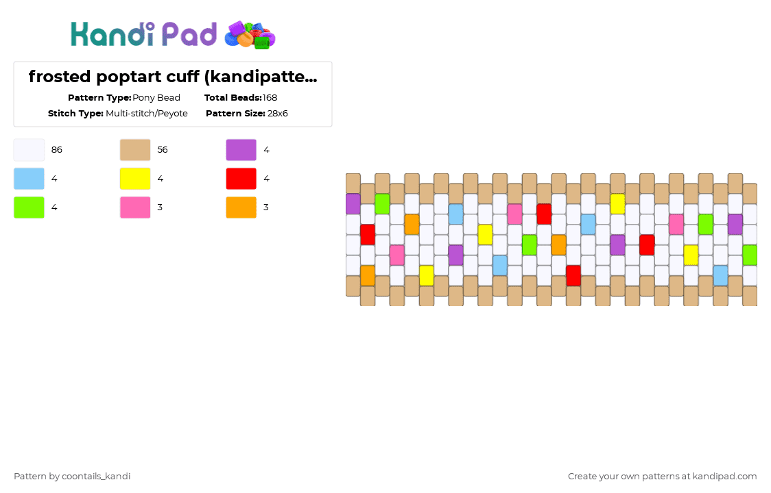 frosted poptart cuff (kandipatterns) - Pony Bead Pattern by cattitude on Kandi Pad - white,beige