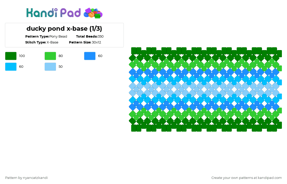 ducky pond x-base (`1/3) - Pony Bead Pattern by cattitude on Kandi Pad - green,light blue