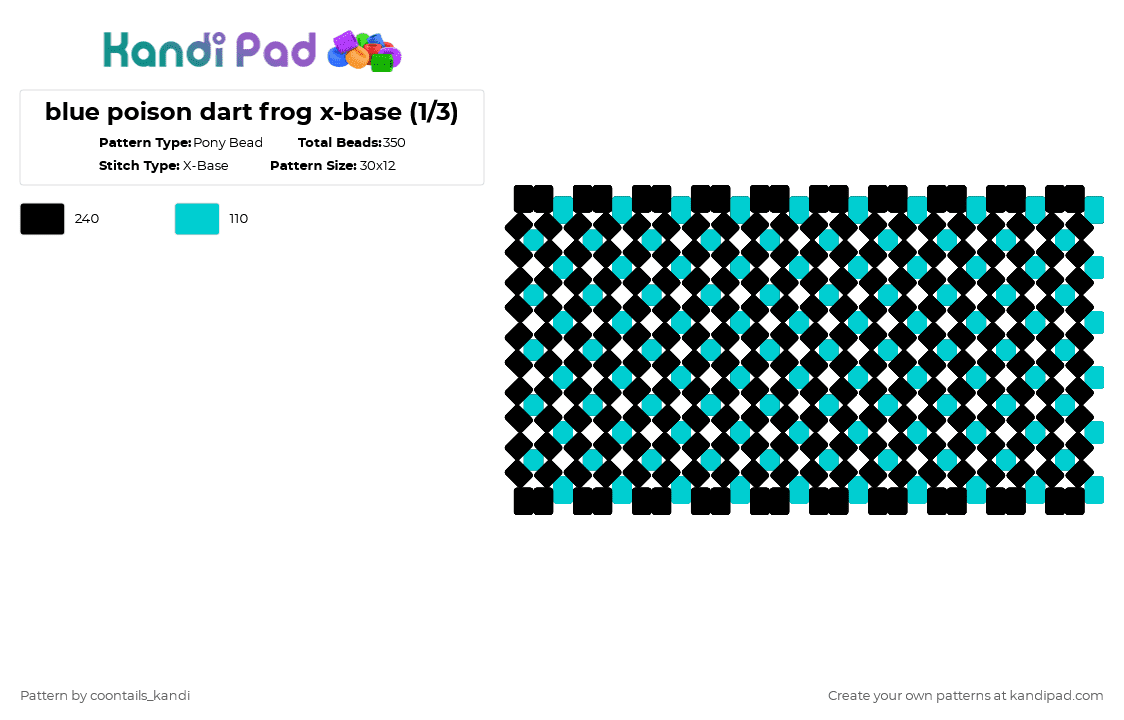blue poison dart frog x-base (1/3) - Pony Bead Pattern by cattitude on Kandi Pad - light blue,black