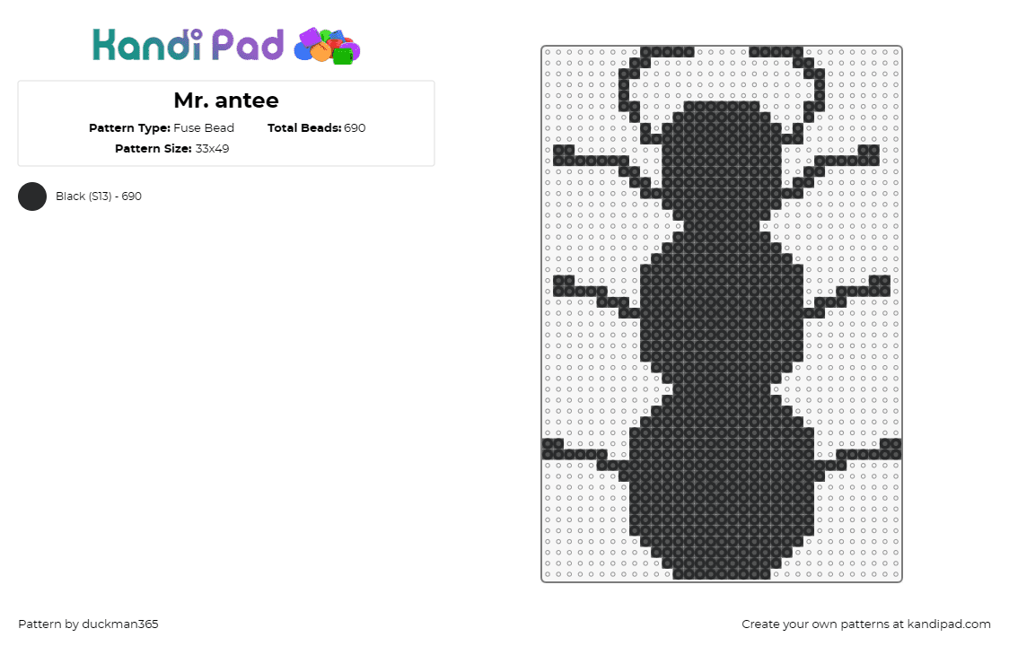 Mr. antee - Fuse Bead Pattern by duckman365 on Kandi Pad - ant,insect,nature,animal,black