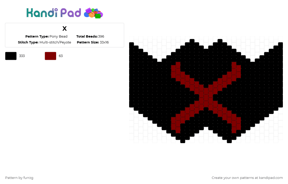 X - Pony Bead Pattern by furrzg on Kandi Pad - black