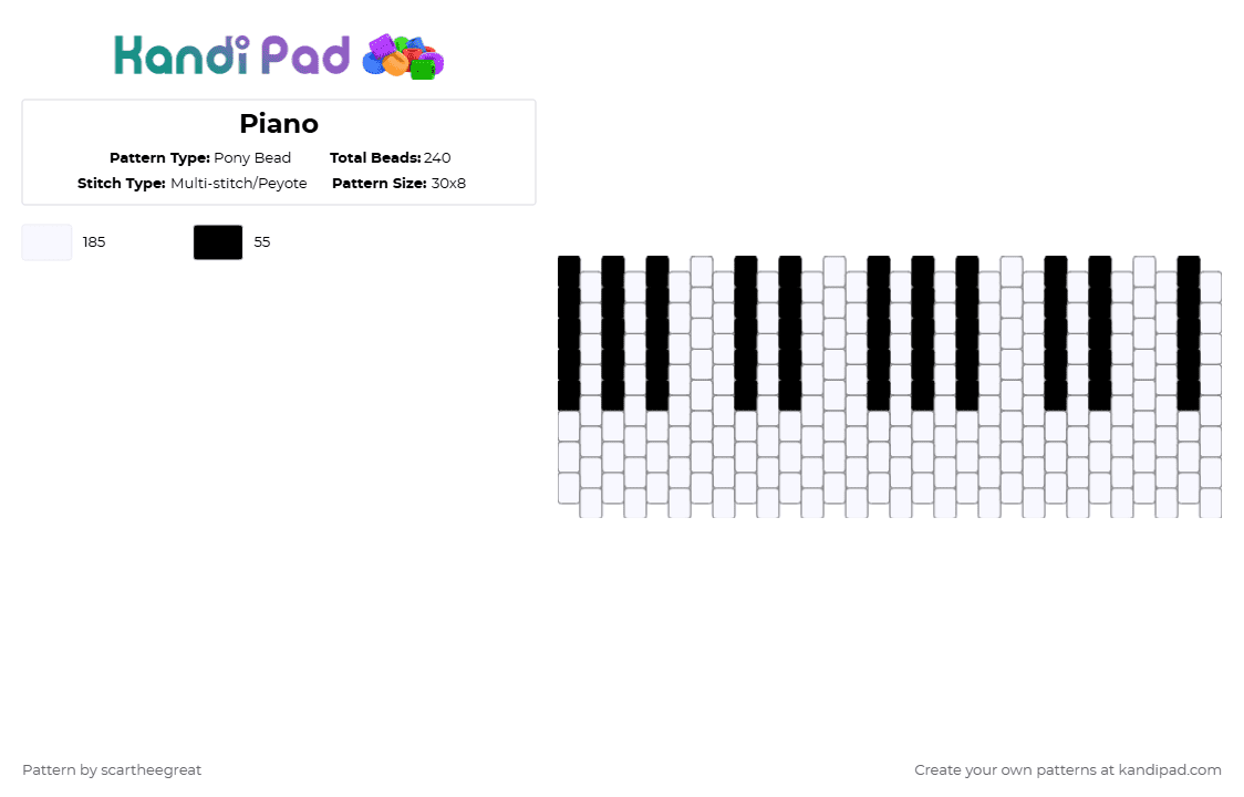 Piano - Pony Bead Pattern by scartheegreat on Kandi Pad - white