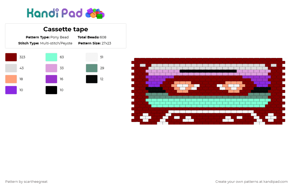 Cassette tape - Pony Bead Pattern by scartheegreat on Kandi Pad - brown,teal