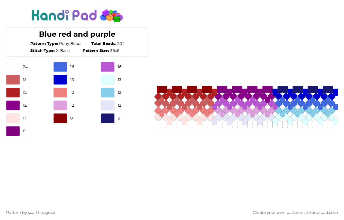 Blue red and purple - Pony Bead Pattern by scartheegreat on Kandi Pad - red,pink
