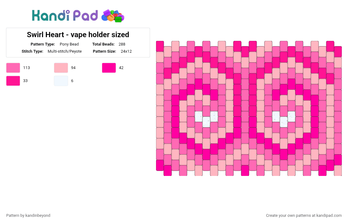 Swirl Heart - vape holder sized - Pony Bead Pattern by kandinbeyond on Kandi Pad - cotdswirls, pink
