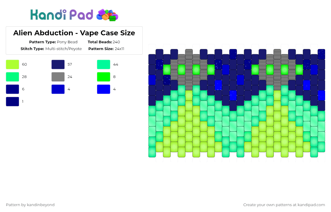 Alien Abduction - Pony Bead Pattern by kandinbeyond on Kandi Pad - purple,green,teal,alien,space ship,horizontal,multi stitch