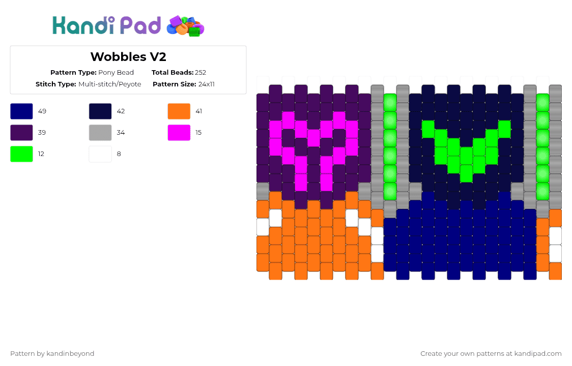 Wobbles V2 - Pony Bead Pattern by kandinbeyond on Kandi Pad - purple,wobbles,edm,gwn,ganja white night