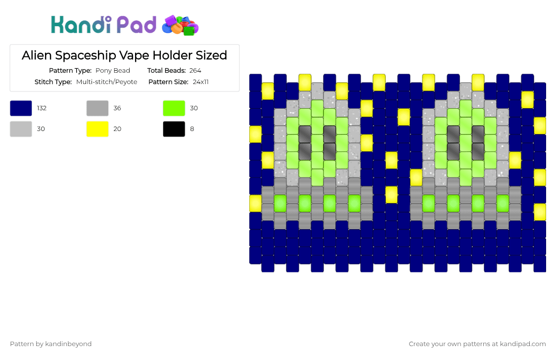Alien Spaceship Vape Holder Sized - Pony Bead Pattern by kandinbeyond on Kandi Pad - beige, purple